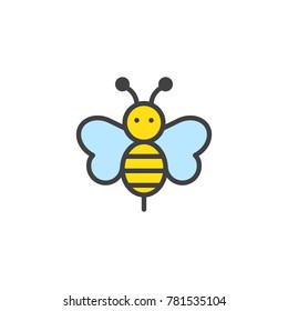 Bee animal filled outline icon, line vector sign, linear colorful pictogram isolated on white. Bumblebee symbol, logo illustration. Pixel perfect vector graphics