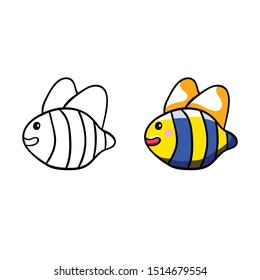 Bee Animal Icon Flat Illustration with Outline and Full Color