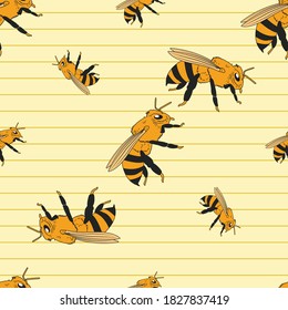 Bee Animal Seamless Vector Pattern Design Background