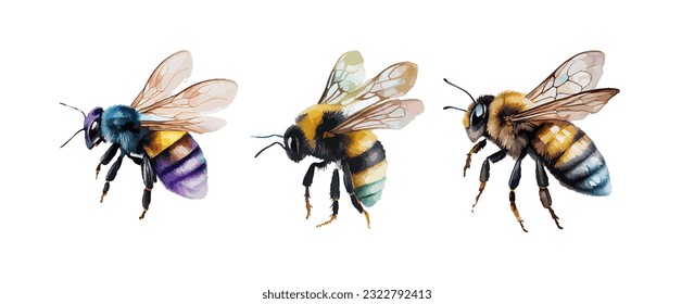 Bee animal watercolor isolated on white background. Flying insect vector illustration