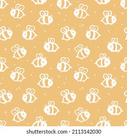 Bee Animals Yellow Gender-Neutral Nursery Boho Seamless Pattern Vector Illustration