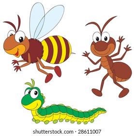 Bee, ant and caterpillar