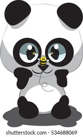 Bee and Baby Panda - Vector Illustration