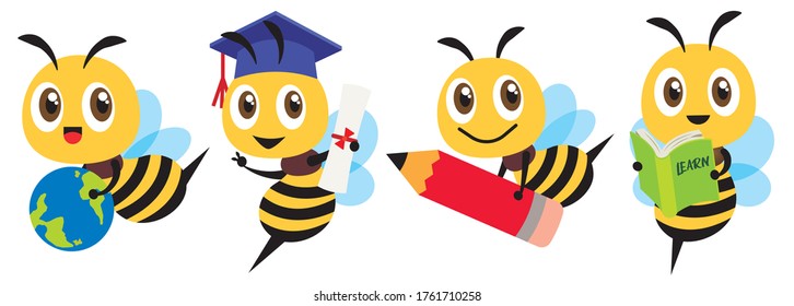 Bee Back School Set Cartoon Cute Stock Vector (Royalty Free) 1761710258 ...