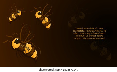 Bee Background Vector Illustration with Copy Space, Free Space for Text  