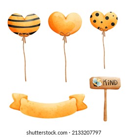 bee balloon watercolor element vector illustration