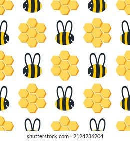 bee and beehive seamless pattern on white background