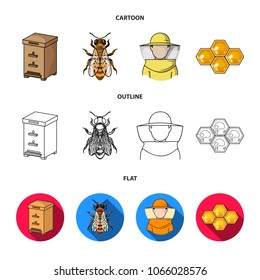 The bee, the bee-keeper in the mask, the honeycomb of the honey.Apiary set collection icons in cartoon,outline,flat style vector symbol stock illustration web.
