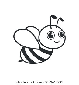 Bee with big eyes. Cartoon happy black bee. Vector isolated on white