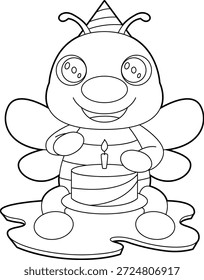 Abeja torta de cumpleaños Animal Vector Ilustración de arte gráfico
