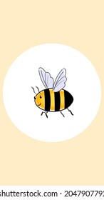 Bee - black doodle hand drawing sketch. Highlights for stories. drawing.  Cover Icon for Saved Stories. Minimal Icon Hand Drawn Vector Illustration On White Background