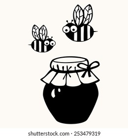 Bee. Black and white illustration. 