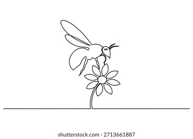 Biene und blühende Blume kontinuierliche Linie Illustration in modernen minimalen Stil