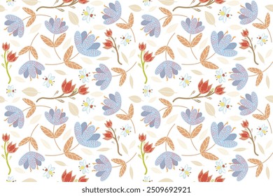 Bee with blue floral samless pattern
