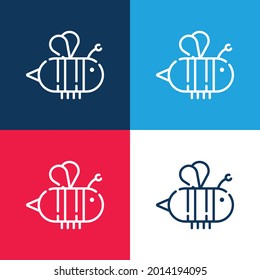 Bee blue and red four color minimal icon set