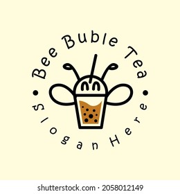 Bee Boba Logo, Bee Buble Tea Logo, Suitable For Buble Tea Logo Business.