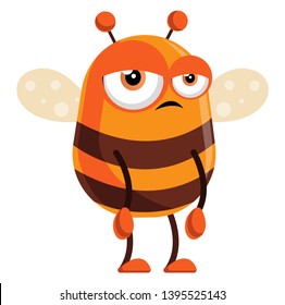 Bee is bored, illustration, vector on white background.