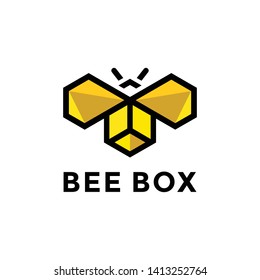 Bee Box Fly Hexagon Logo Vector Design