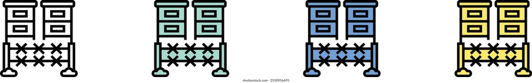bee box icon. Outline, Green, Blue and Yellow Style Design Isolated On White Background