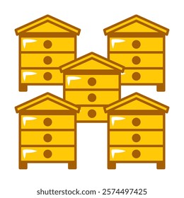 Bee boxes line icon vector isolated. Symbol of apiary, apiculture and beekeeping. Wooden box for bee hive.