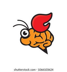 Bee with brain body and flame wing Illustration logo