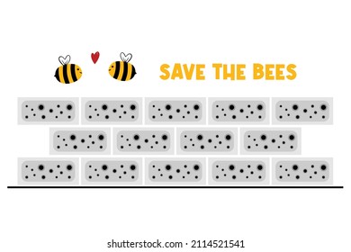 Bee bricks and cute honey bees characters vector cartoon style illustration. Save the bees concept.