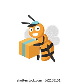 bee bring box flat illustration character, mascot