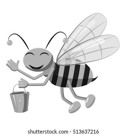 Bee with bucket of honey icon. Gray monochrome illustration of bee vector icon for web design