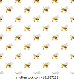 Bee with bucket of honey pattern seamless repeat in cartoon style vector illustration