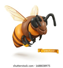 Abeja, abejorro. Icono vectorial de caricatura 3d. Ilustración artística plastica