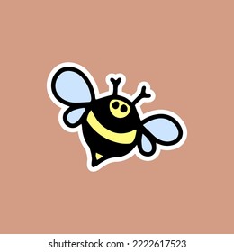 bee bumblebee in black and yellow stripes with blue wings flying, doodle