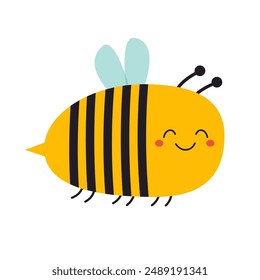 Abeja abejorro abeja Icono de insecto volador amarillo negro. Lindo personaje de dibujos animados kawaii bebé divertido. Feliz Día de San Valentín. Impresión de etiqueta engomada de tarjeta. Estilo infantil. Diseño plano Fondo blanco Vector aislado