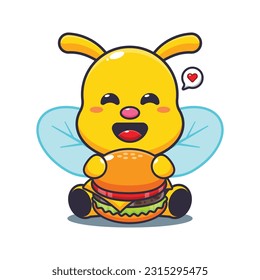 bee with burger cartoon vector illustration.