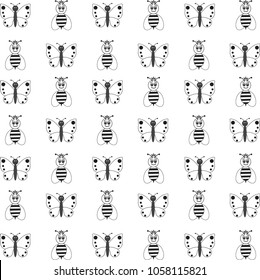 Bee and butterfly black and white background