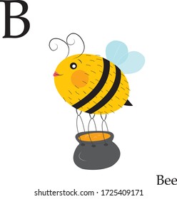 
bee carrying honey, alphabet letters, animal illustration