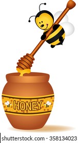 Bee carrying a wooden honey spoon