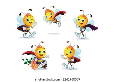 Bee cartoon Character with 5 poses Vector Illustration EPS 10