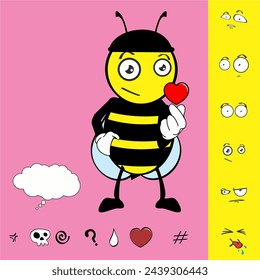 bee cartoon character expressions pack collection in vector format