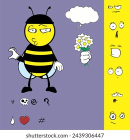bee cartoon character expressions pack collection in vector format