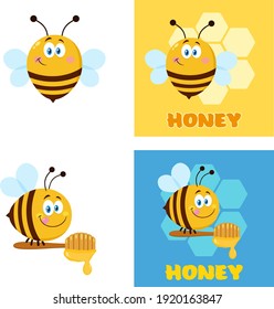 Bee Cartoon Character. Flat Vector Collection Set Isolated On White Background