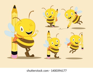 Bee Cartoon Character go to School