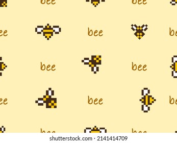 bee cartoon character seamless pattern on yellow background.Pixel style
