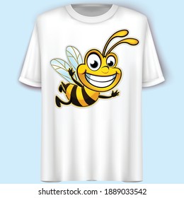 Bee Cartoon Character. Vector Illustration. T-Shirt Design.