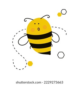 Bee cartoon character vector isolated on white background. For cards, posters, package design