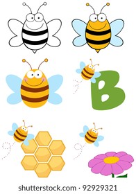 Bee Cartoon Character.Vector Collection