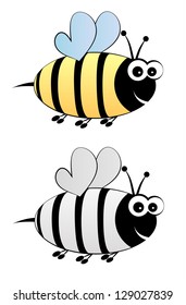 Bee cartoon in color and black-white