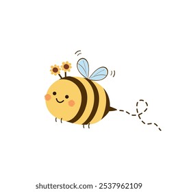 Bee cartoon with cute flower icon sign isolated on white background vector.