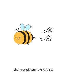 Bee cartoon and cute flower isolated on white background vector illustration.