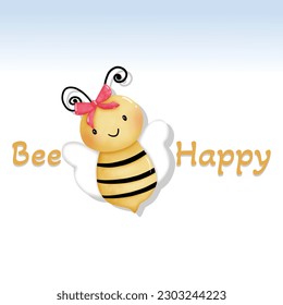 bee cartoon cute with happy mood.background with blue sky and adorable animal.