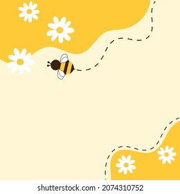 Bee cartoon with daisy flower on honey background vector illustration.